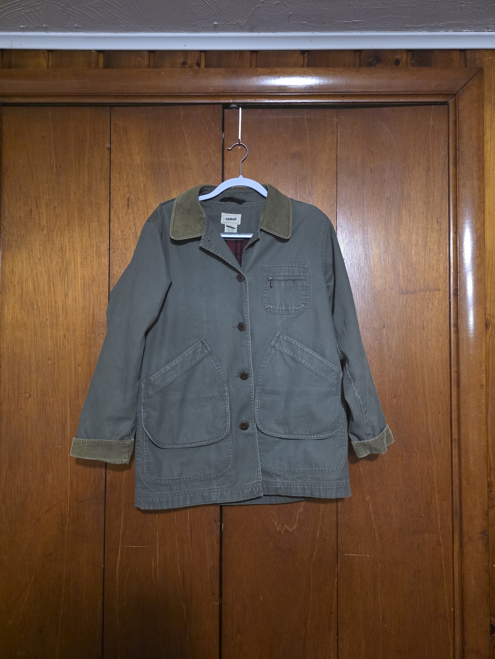 L.L. Bean Olive Green Canvas Jacket with Corduroy Collar
